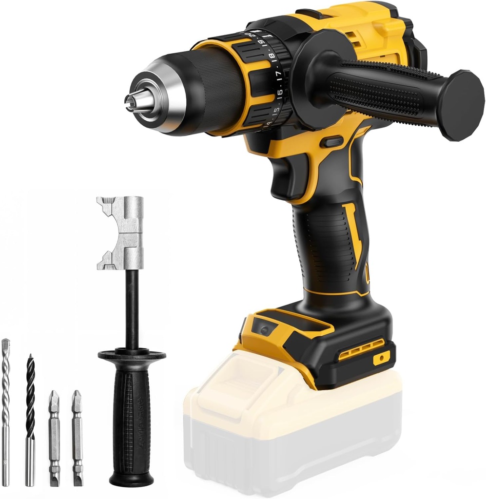 Cordless Drill with Brushless Motor, Keyless Chuck, 4 Bits - Compatible with Dewalt 20V Max Battery