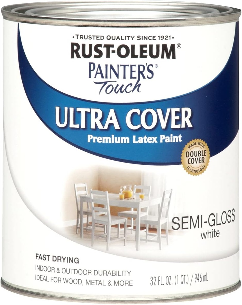 Rust-Oleum 1993502 Painter's Touch Ultra Cover Multi-Purpose Brush-On Paint Quart in Semi-Gloss White