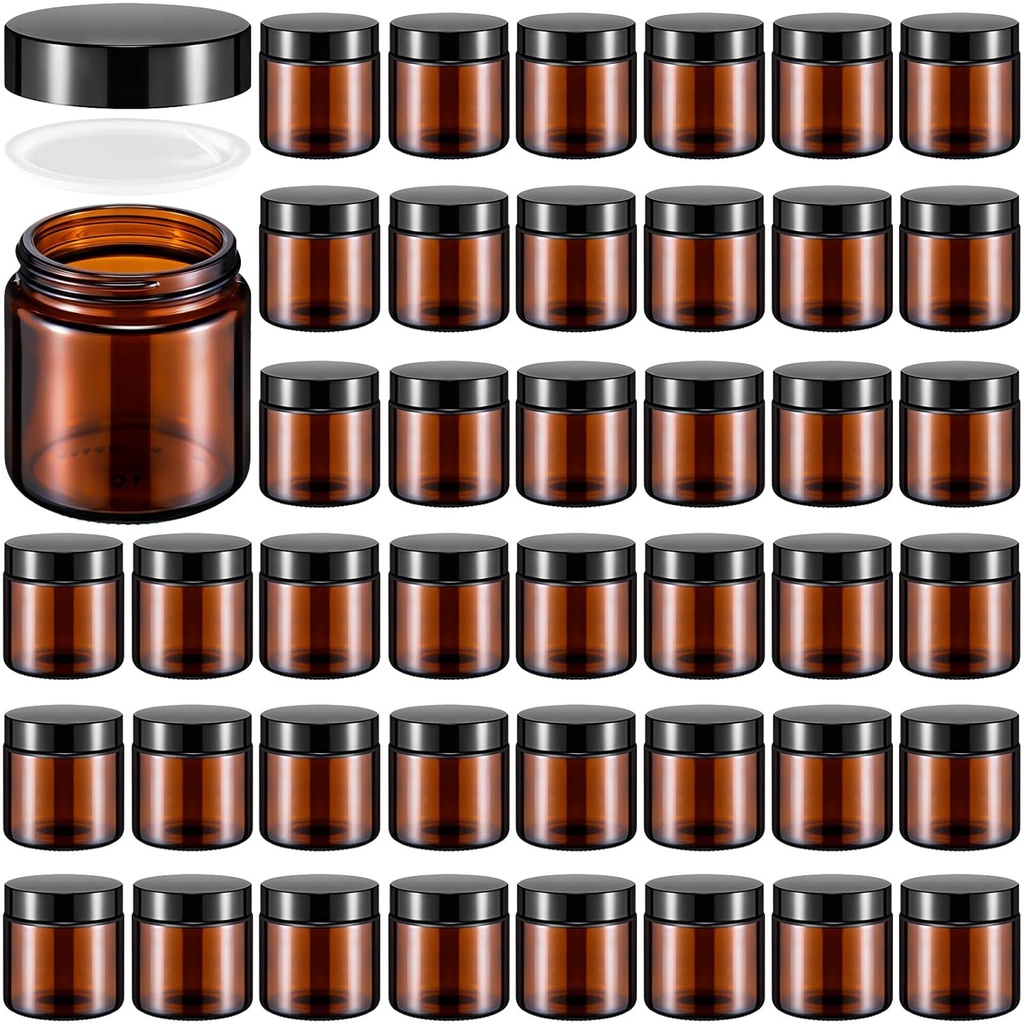 48-Pack 4 oz Leakproof Glass Jars with Lids for Lotions, Powders, Ointments - Black and Amber Colors