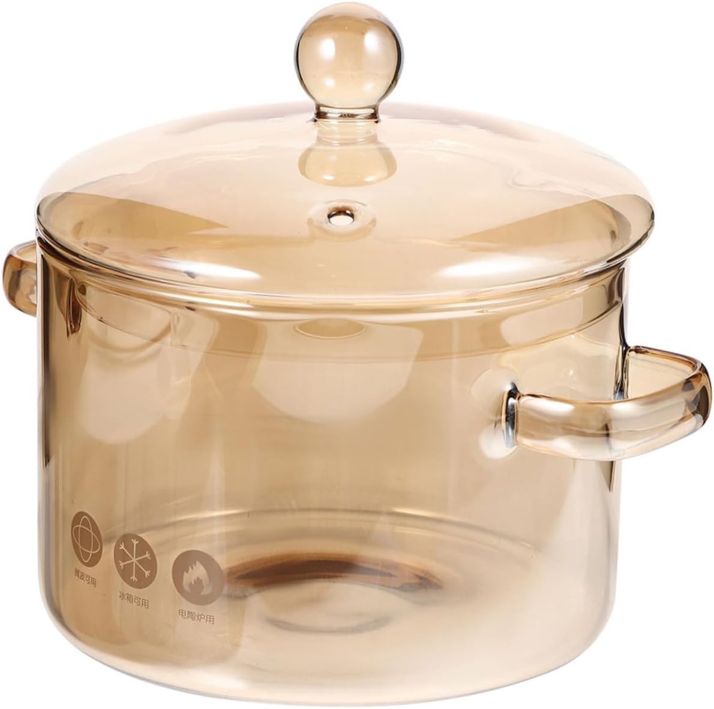 1900ml Borosilicate Glass Stew Pot with Lid - Heat Resistant Dual Handle Cooking Pot for Stovetop & Electric Cookware