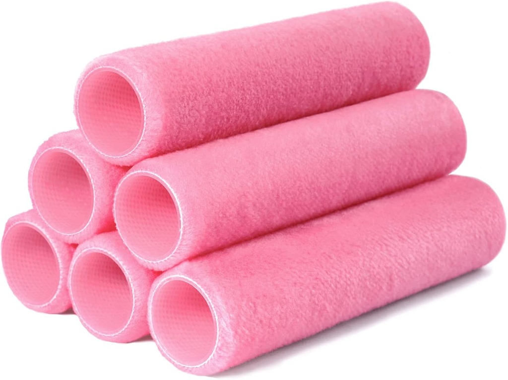 High Density Acrylic Paint Roller Covers 9 Inch x 1/5" Nap - 6 Pack - No-Lint, Smooth Surface Painting - House Painting Supplies