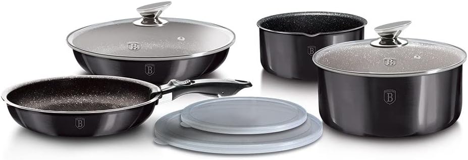 Carbon Pro Collection 9-Piece Cookware Set with Detachable Ergonomic Handle - Grey Non-Stick Surface
