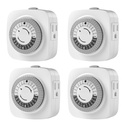ETL Certified 24 Hour Indoor Mechanical Timer with 2 Grounded 3-Plug Sockets, 30 Min Daily Cycle, White - Pack of 4