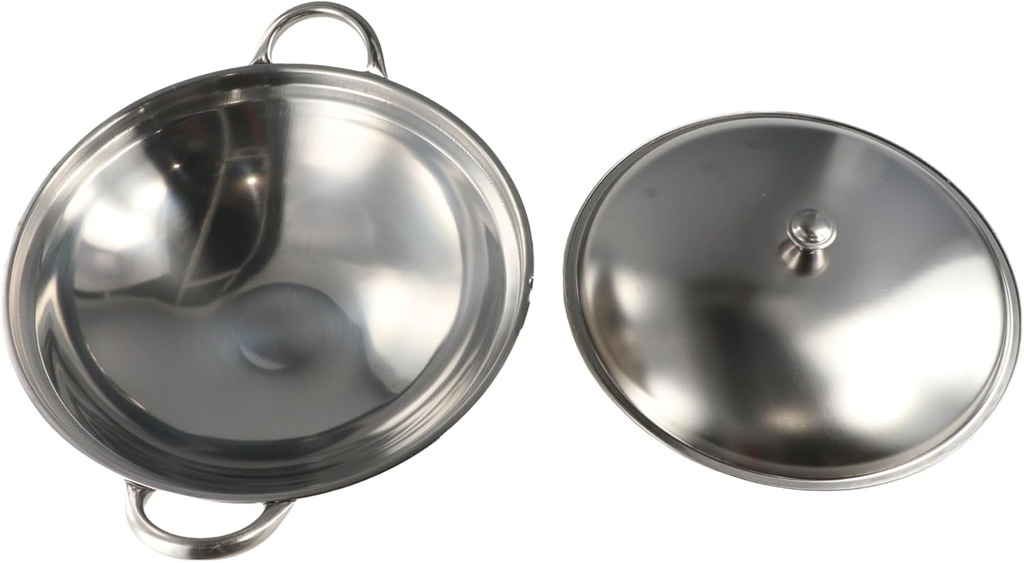 Stainless Steel Wok Pan with Lid for Outdoor Camping Cookware - Small Hotpot Alcohol Stove Dry Pot Induction Cooking