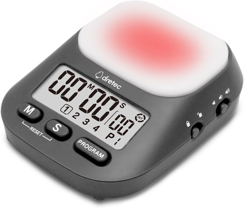 dretec Pomodoro Timer for Studying - Large Button Visual Interval Timer in Dark Gray