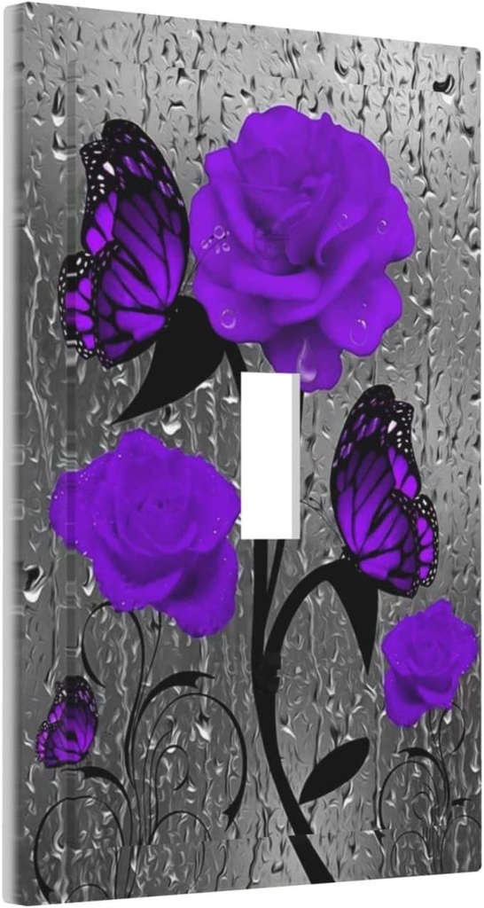 Purple Rose Light Switch Cover - Single Toggle Wall Plate with Butterfly Design for Girls' Bedroom Decor