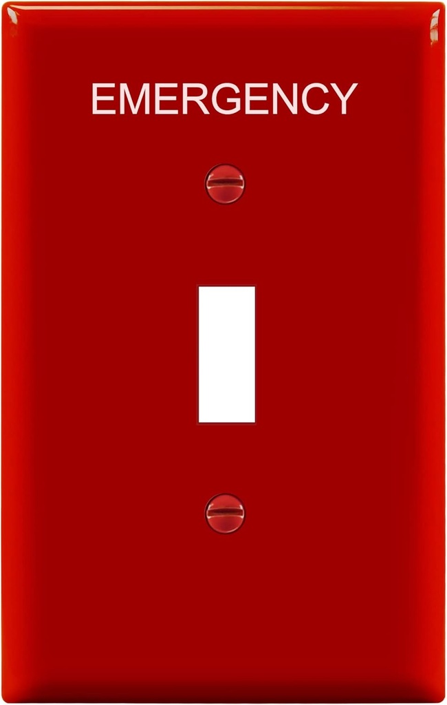 Mid-Size Single-Gang 4.88" x 3.11" Red Toggle Light Switch Wall Plate with Emergency Label, Unbreakable Polycarbonate Thermoplastic