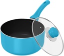 2 Quart Nonstick Saucepan with Glass Lid, Bakelite Handle, Induction Bottom - Turquoise Black Pot Pan