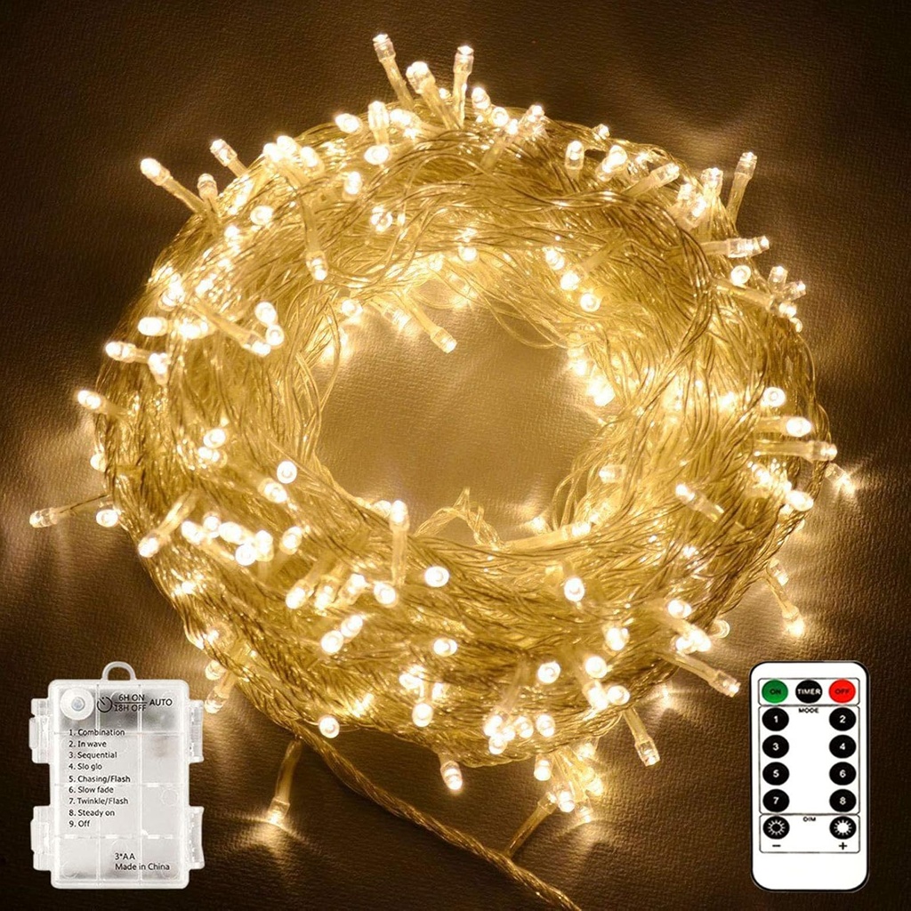 Battery Powered Fairy String Lights 33Ft 100 LED Warm White with Remote Control Timer - Perfect for Wedding Party Garden Decor