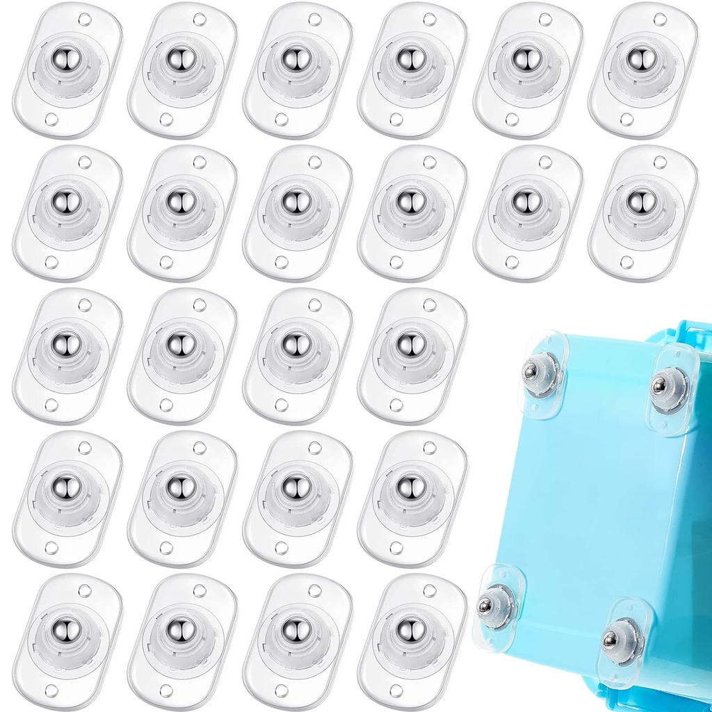 24 Pack Self Adhesive Caster Wheels Appliance Rollers Sliders Kitchen 360° Swivel Mini Universal Wheel (Clear w/ Steel Ball)
