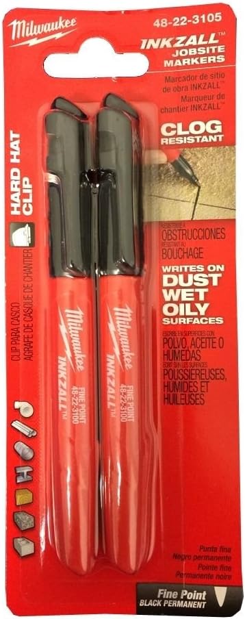 2 Pack Milwaukee Black Fine Point INKZALL Marker 48-22-3105 - Precision Writing Tool