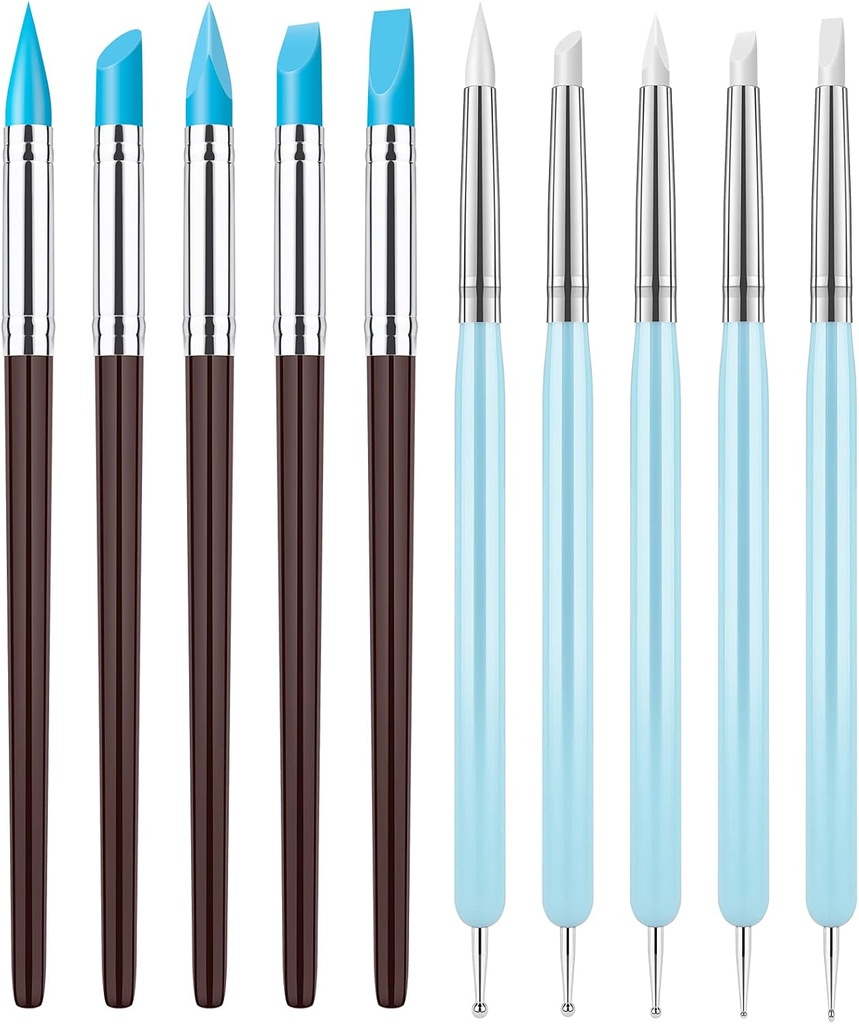 10-Piece Silicone Clay Sculpting Tool Set for DIY Handicraft, Pottery, Sculpture, and Nail Art - Modeling Dotting Tool with Silicone Brush