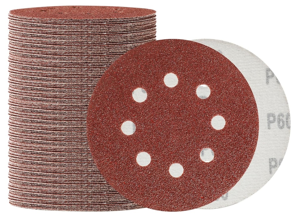 100 Pack 5" Sanding Discs 60 Grit - Hook and Loop Sandpaper for Orbital Sander