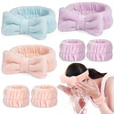 Crosize 7-Piece Women's Microfiber Headband and Wristband Set for Skin Care, Makeup, Exercise - Blue, Purple, Pink