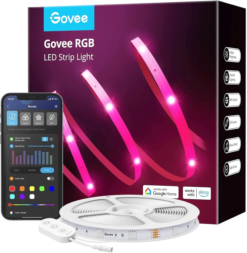 Smart WiFi RGB LED Strip Lights - 100ft, Alexa/Assistant Compatible, Music Sync, App Control - Ideal for Bedroom, Party, Living Room