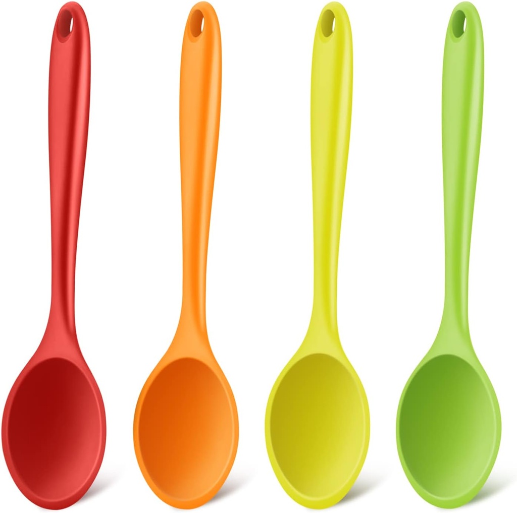4-Piece Small Silicone Spoons Set for Nonstick Cooking and Baking - Kitchen Serving and Stirring Spoons