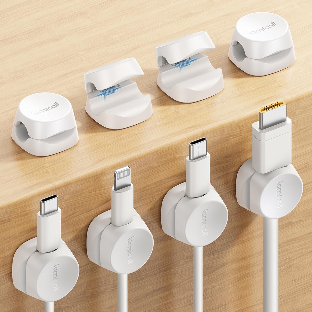 Lamicall Desk Cord Holder - Adhesive Spring Cable Clips for Phone Charger Organization