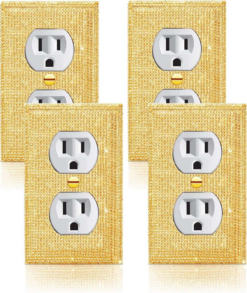 Set of 4 Rhinestone Wall Plates - Silver/Gold Single Toggle Light Switch Covers for Decorative Outlets