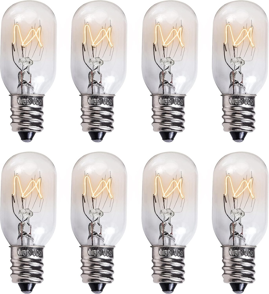 8 Pack Canamax T20 E12 15W Salt Lamp Bulbs - High Output Warm White Light for Himalayan Lamps, Scentsy, Candelabra - 2700K 80lm, 120V