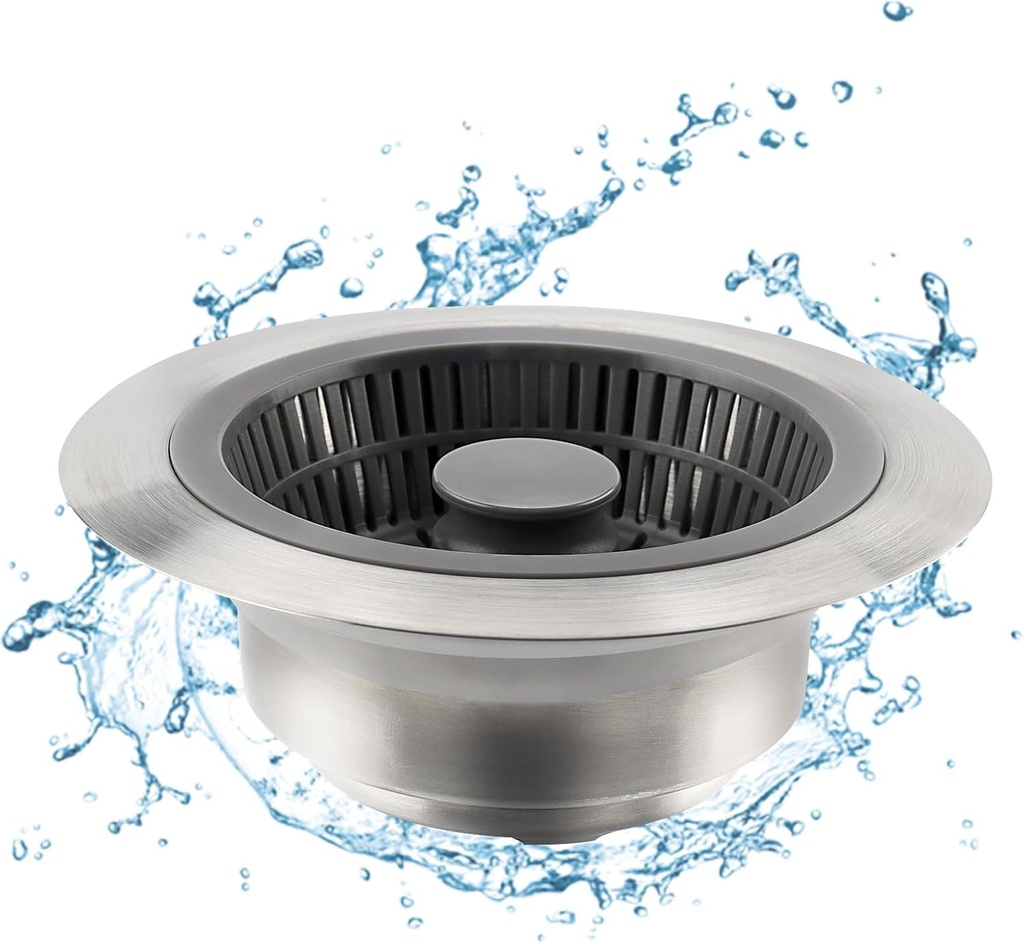 Stainless Steel 3 in 1 Kitchen Sink Strainer and Stopper Combo for US Standard 3-1/2'' Drain - Anti-Clogging Solution by SAMODRA