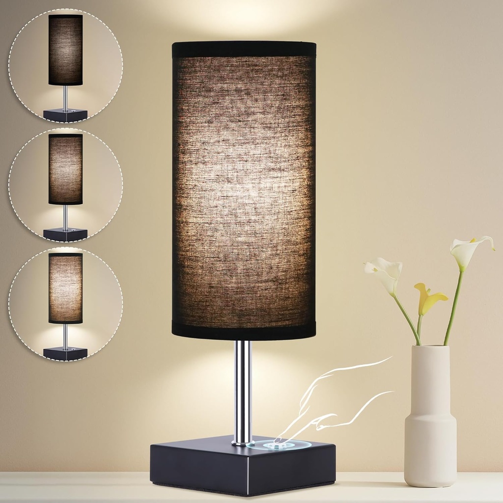 Wireless Touch Control Rechargeable Table Lamp for Bedroom and Living Room - 3 Modes, Battery Operated, 12 Inch Black