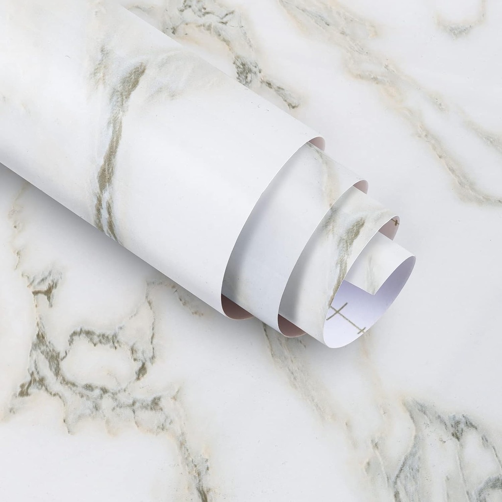 16"×118" White Marble Peel and Stick Wallpaper Contact Paper - Waterproof Glossy Removable PVC for Furniture & Countertop