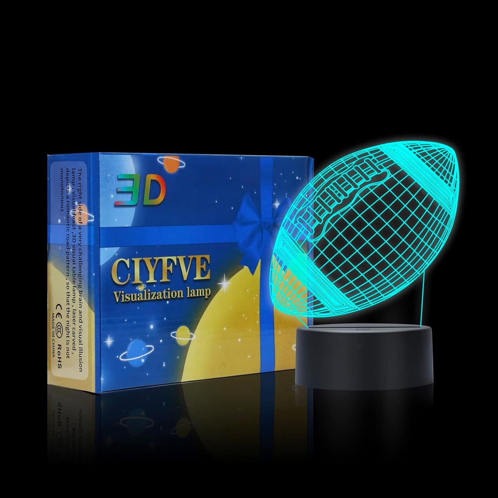 3D Football Lamp Night Light - Touch Switch, 7 Colors, Auto Gradient, USB Cable, Acrylic Base, Christmas Gift