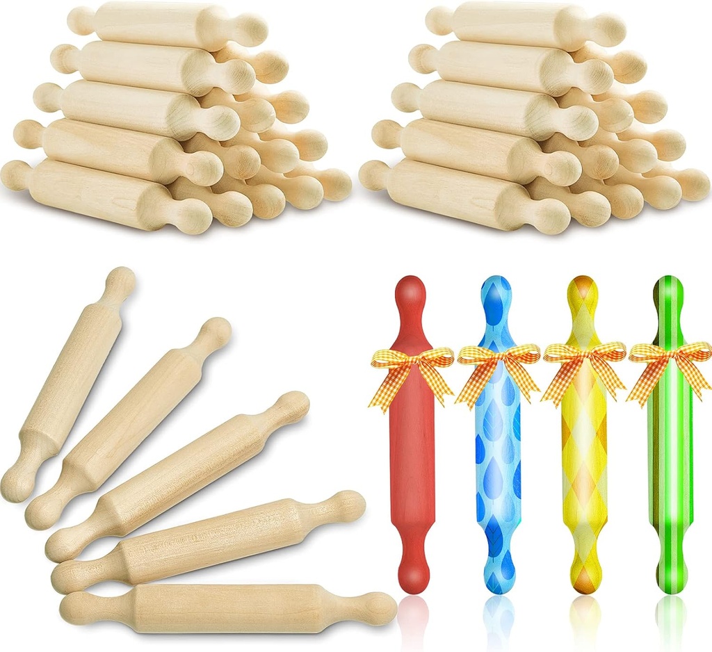 30 Pack of Suclain Wooden Mini Rolling Pins for Kids' Baking and Crafting - Small Dough Roller for Fondant, Pastry, and Pizza - Perfect for Halloween and Christmas Gifts - 6 Inches Each