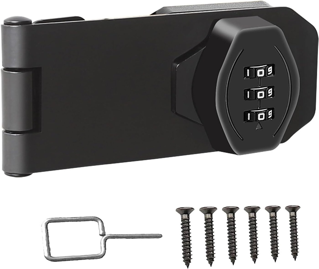 V·RESOURCING Keyless 3-Digit Combination Lock for Small Doors, Cabinets, Barn Door - Black 4 Inch