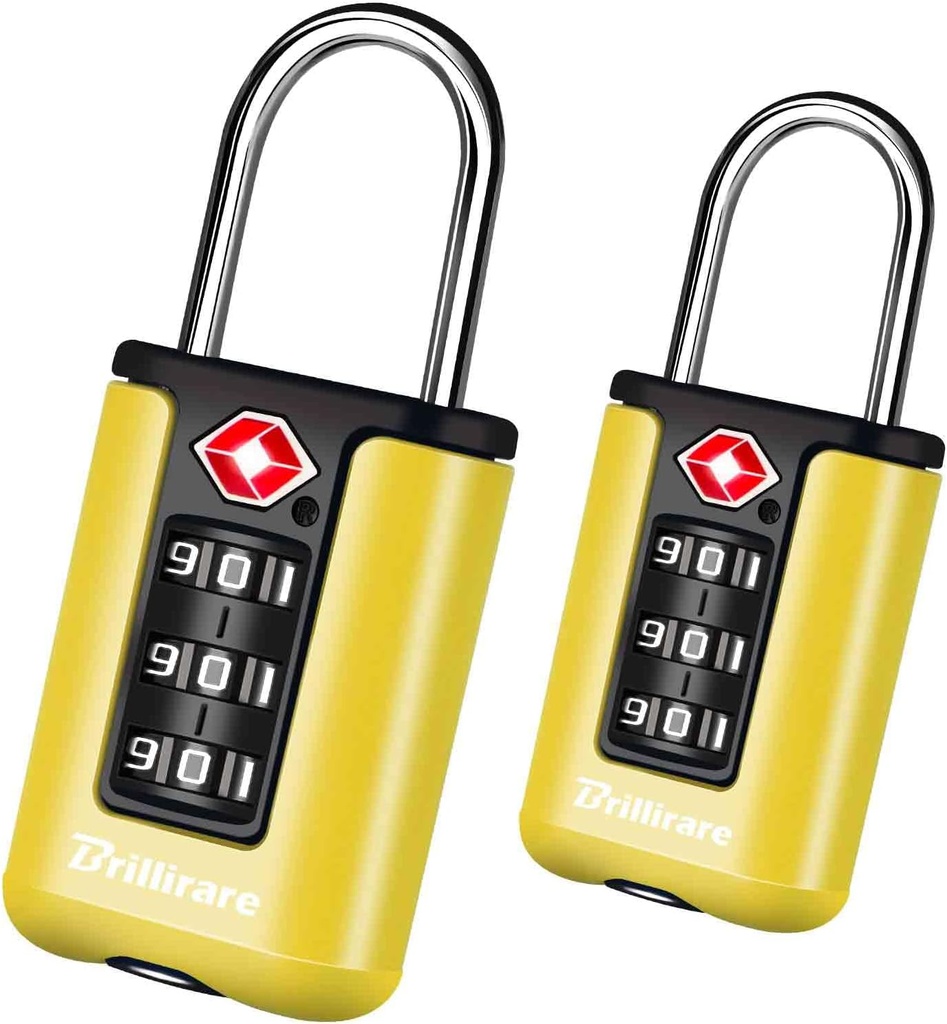 2 Pack TSA Approved Luggage Locks - Waterproof Combination Travel Padlocks - Keyless Resettable Lock for Bags, Gym, Gate - Yellow