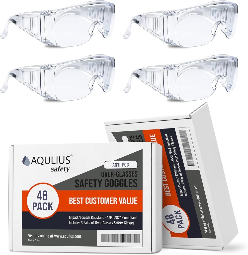 Anti-Fog & Scratch Resistant Clear Safety Glasses - Bulk Pack Over Prescription Eyewear - OTG Protective Goggles