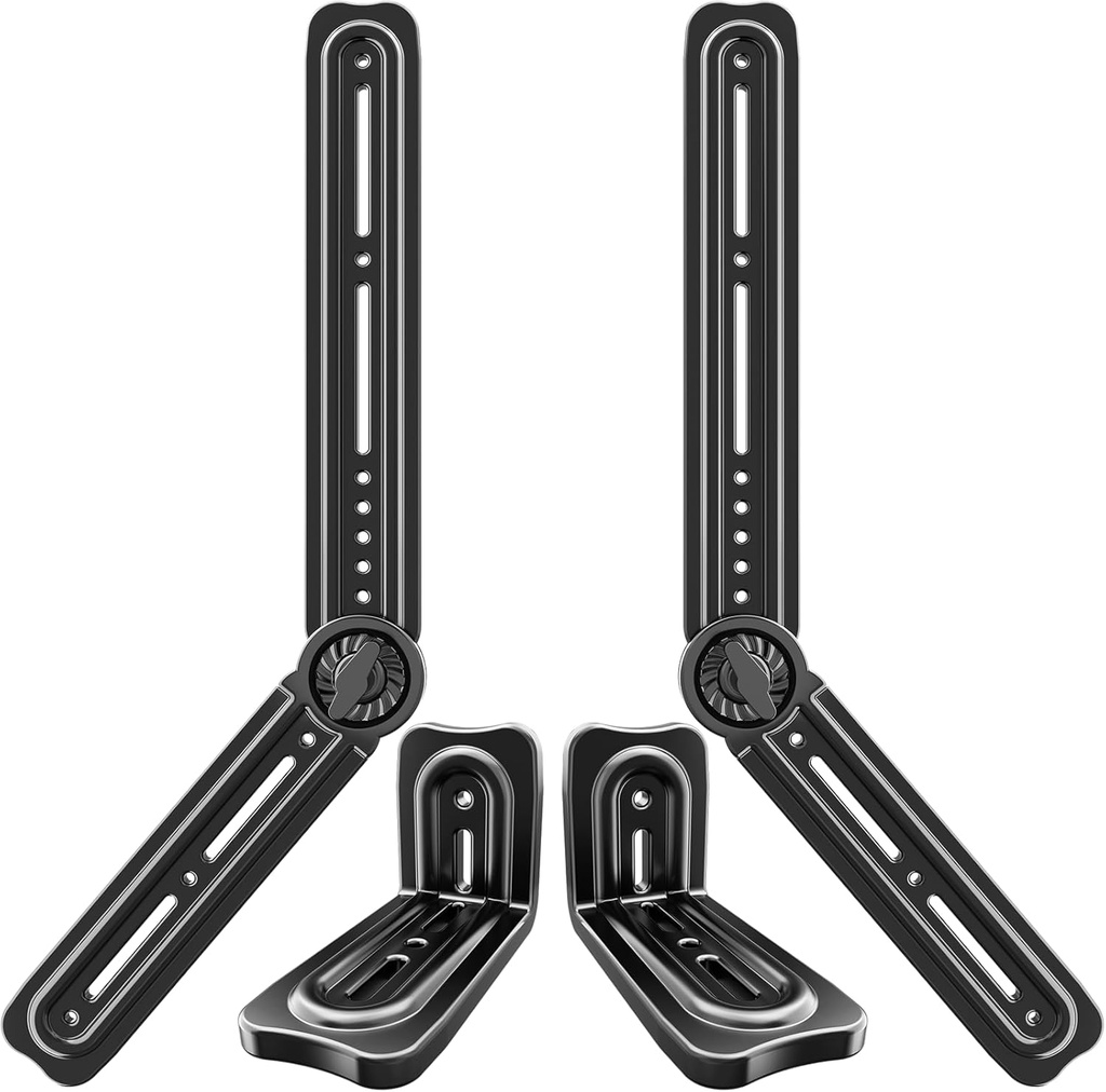 Adjustable Soundbar TV Mount Bracket for TVs, Fits Most Sound Bars Up to 20 lbs, Mount Above or Below TV with L-Shaped Hooks and 180° Extension Plates