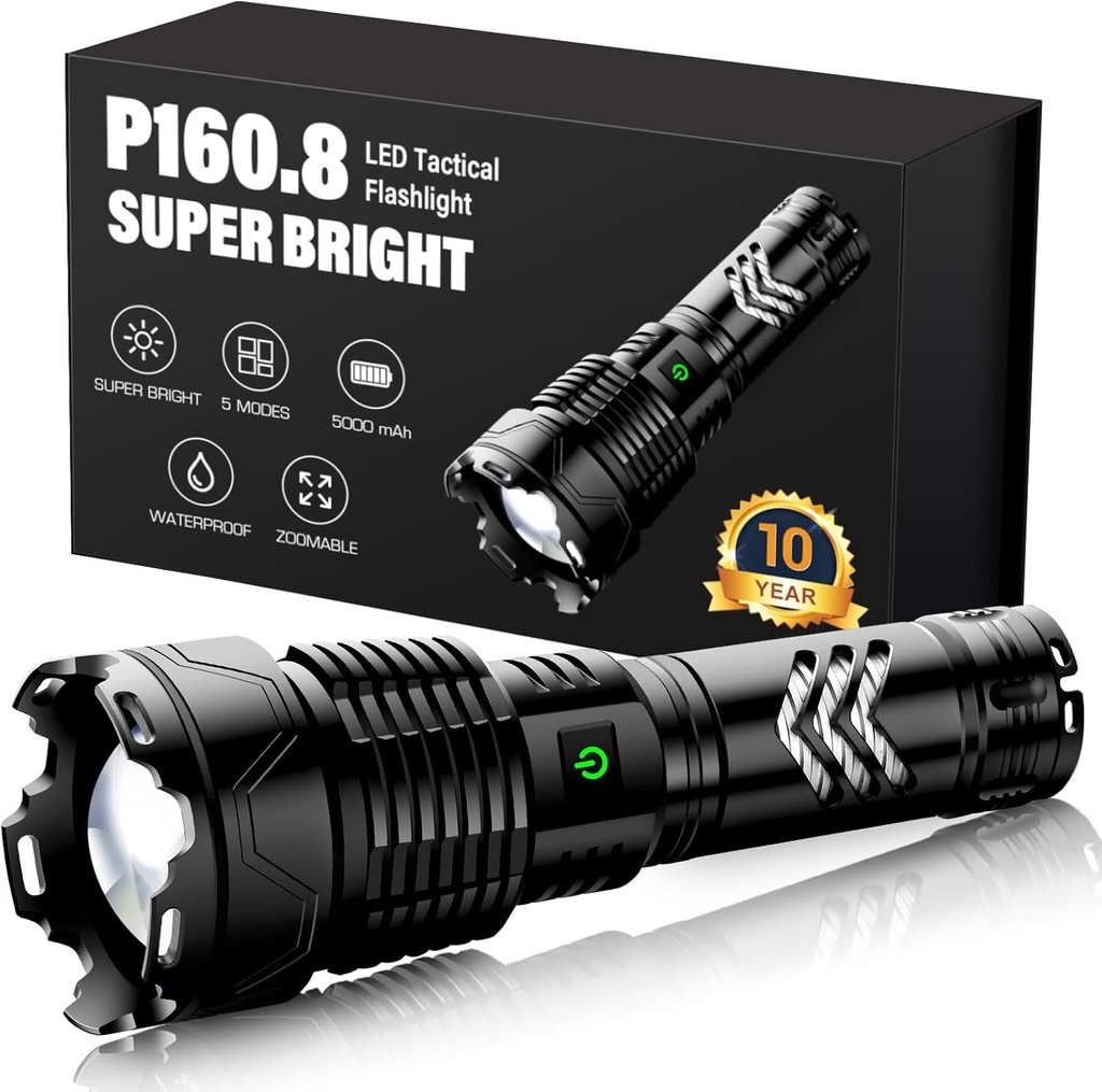 Sinvimes Rechargeable Flashlight XHP160.8 - 990000LM, 6 Modes, Waterproof for Camping, Hiking, Emergencies