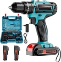 21V Cordless Drill Set with 2 Batteries & Charger, Electric Power Drill with Keyless Chuck, 25+3 Clutch, Work Light - Max Torque 45Nm, 2-Speed