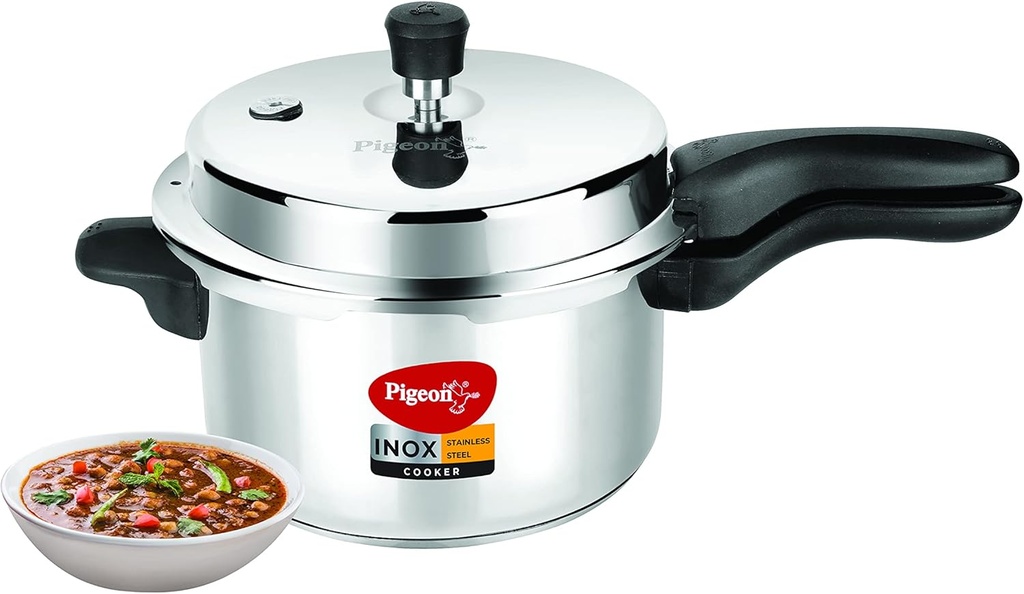 5 Quart Pigeon Pressure Cooker with Inox Stainless Steel Outer Lid - Stovetop & Induction Base - 5 Liters - Ideal for Cooking Soups, Rice, and Legumes