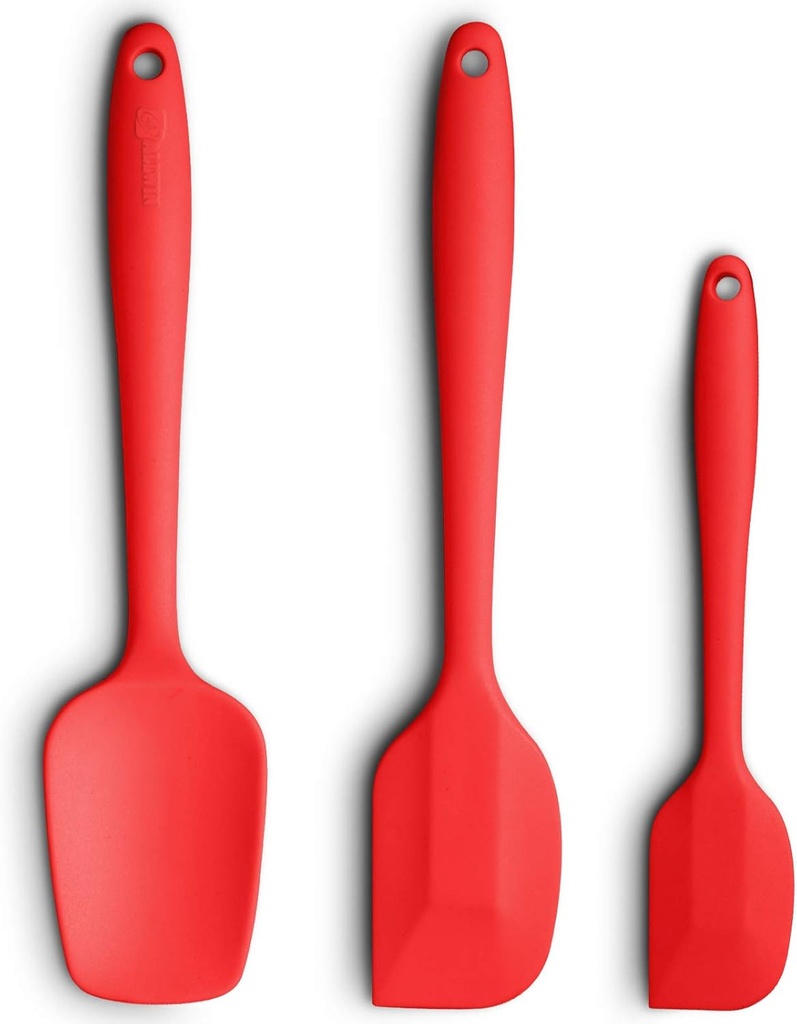 Red Silicone Spatula Set with Ergonomic Handle - 3-piece High Heat-Resistant Non-stick Spatulas