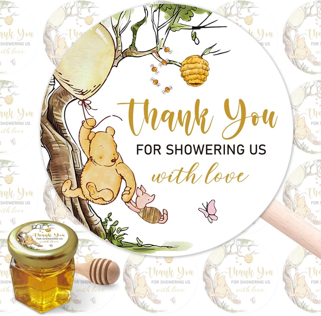 80 Adorable Winnie the Pooh Thank You Stickers for Honey Jars & Gifts - Baby Shower Decorations & Party Favors