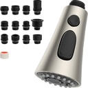 Brushed Nickel Kitchen Faucet Head Replacement - 3-Function Sink Spray Nozzle with 12 Adapters for Moen, American Standard, Delta, Kohler - Hibbent Pull Down