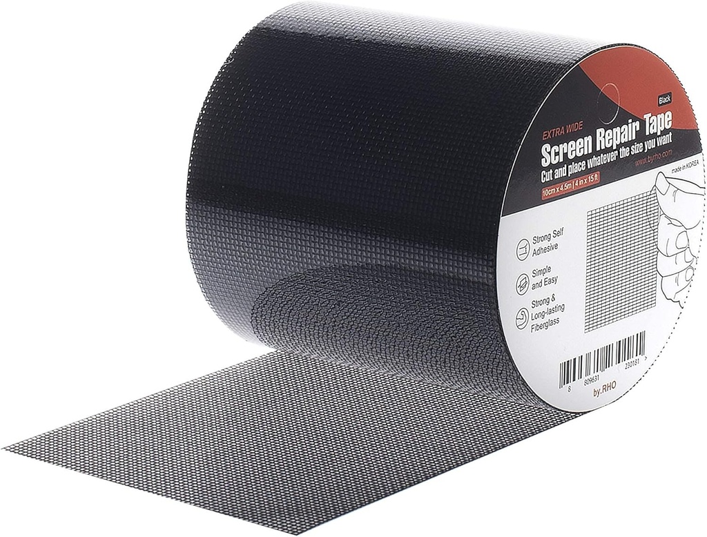 by.RHO Extra Wide Black Screen Repair Kit - 4in x 15FT, Adhesive Waterproof Fiberglass Fix for Screen Door and Window