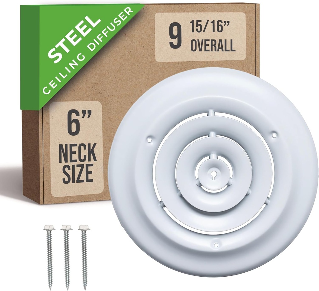 Handua 6" Neck Steel Round Air Supply Diffuser for Ceiling - White - 9-15/16" Outer Dimension