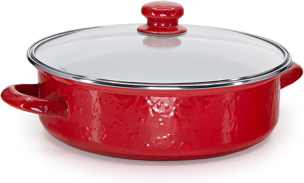 3qt Golden Rabbit Enamelware Saute Pan - Solid Red Color