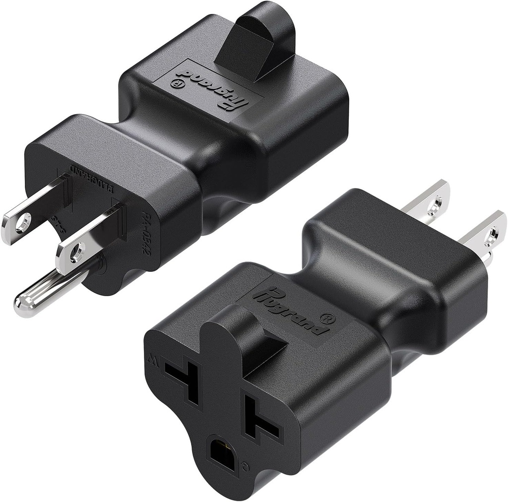 Dual Pack Plugrand 4-in-1 AC Plug Adapter: 15A to 20A, 5-15P to 5-20R, 5-15P to 6-15R, 5-15P to 6-20R - 125V to 250V Conversion