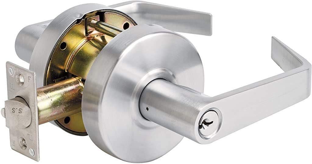 Commercial Lever Style Locking Door Handle with Brushed Chrome Finish, Interior or Exterior Keyed Entry Door Lock by Master Lock