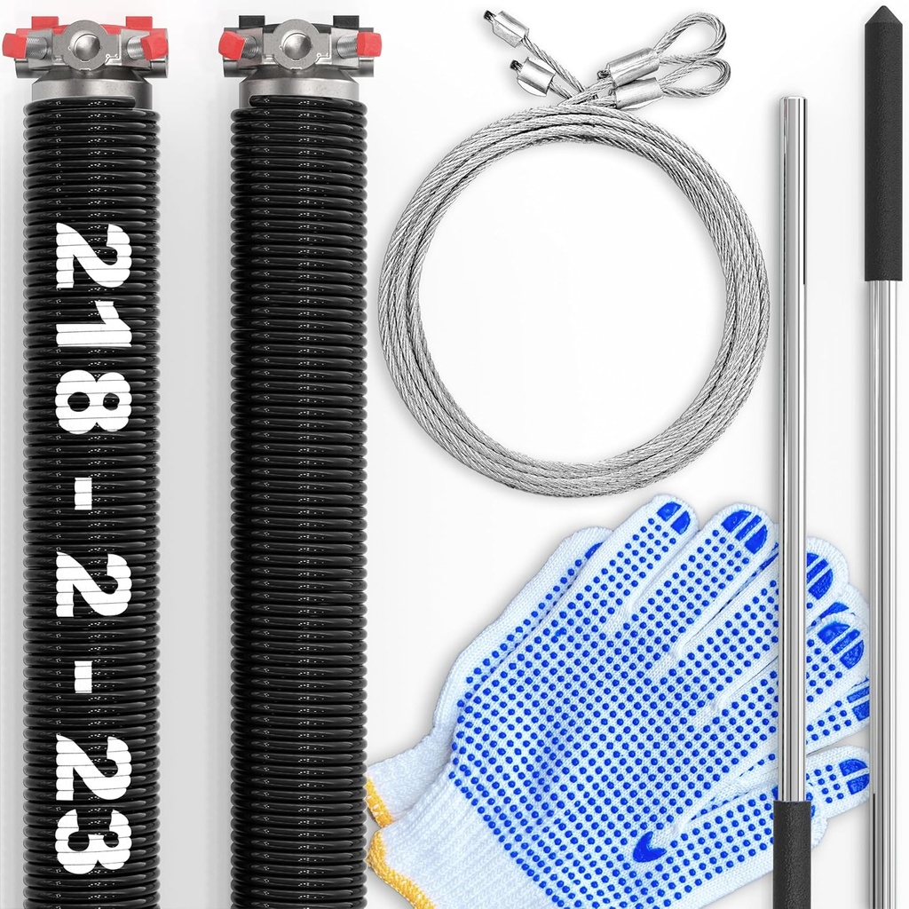 2" Garage Door Torsion Springs Set with Cable, Winding Bars, and Glove - 0.218 x 2" x 23