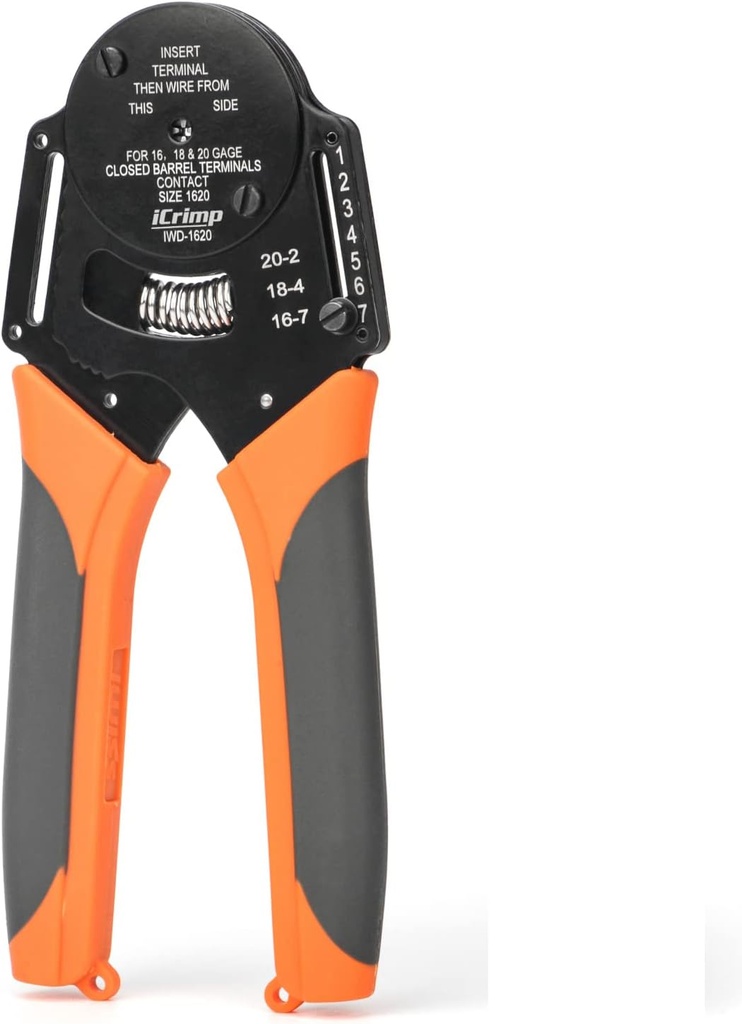 IWISS iCrimp IWD-1620 Deutsch Crimp Tool for Size 16 Deutsch Crimper with Solid Barrel Contact & Circular Connector Contacts Crimping Tool - 8 Indents Wire Crimper, AWG16 to AWG20