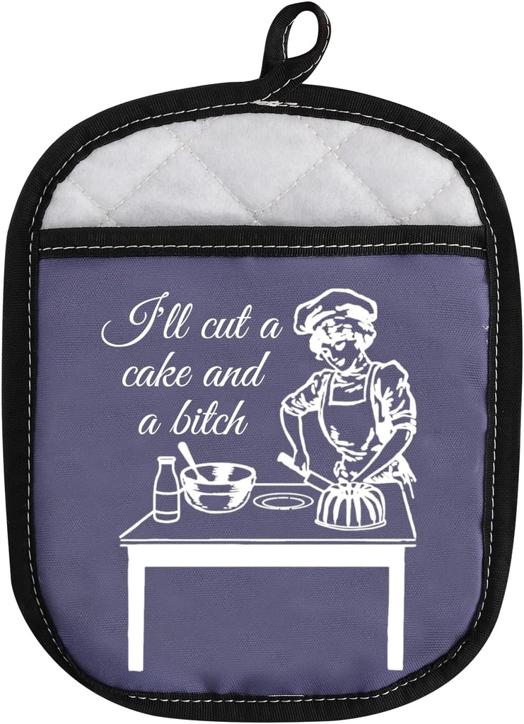 Funny Novelty Baking Gift: Heat Resistant Potholder Oven Pads with Pocket - I'll Cut a Cake and a Bitch Baker Gift