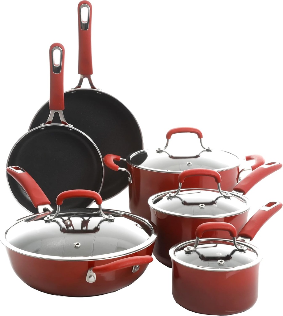 10-Piece Red Gradient Kenmore Elite Andover Nonstick Platinum Cookware Set