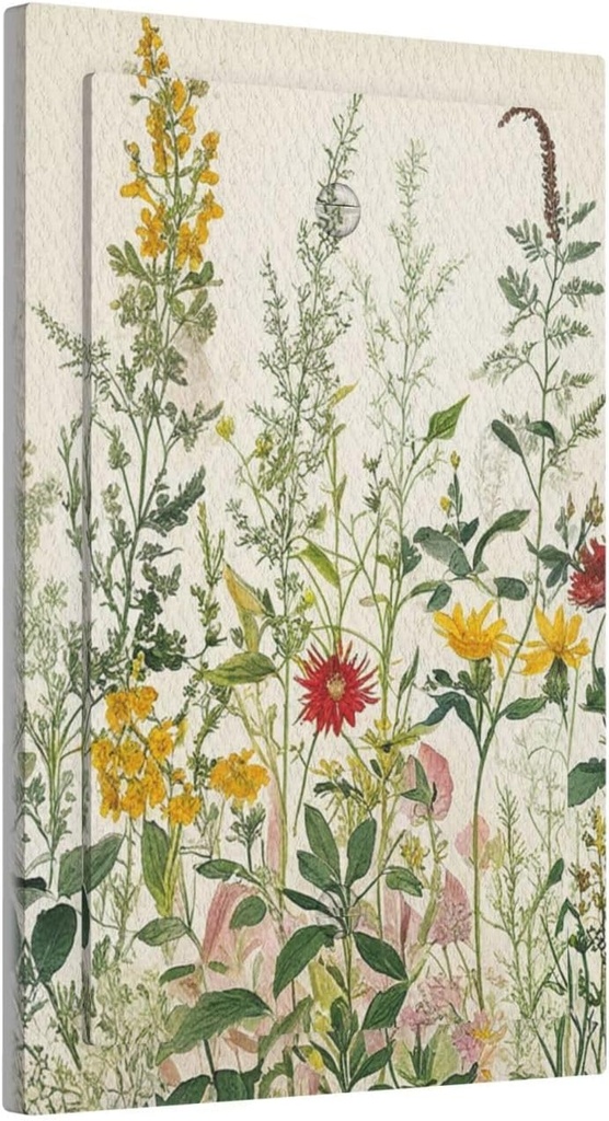 Wildflower Green Plants Yellow Floral Decorative Light Switch Cover Plate - Rustic Beige 1 Gang Single Blank Outlet Cover Wall Plate Switchplate