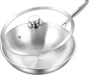 12 Inch Tri-Ply Stainless Steel Wok Pan with Lid, Induction Cooking, Dishwasher Safe