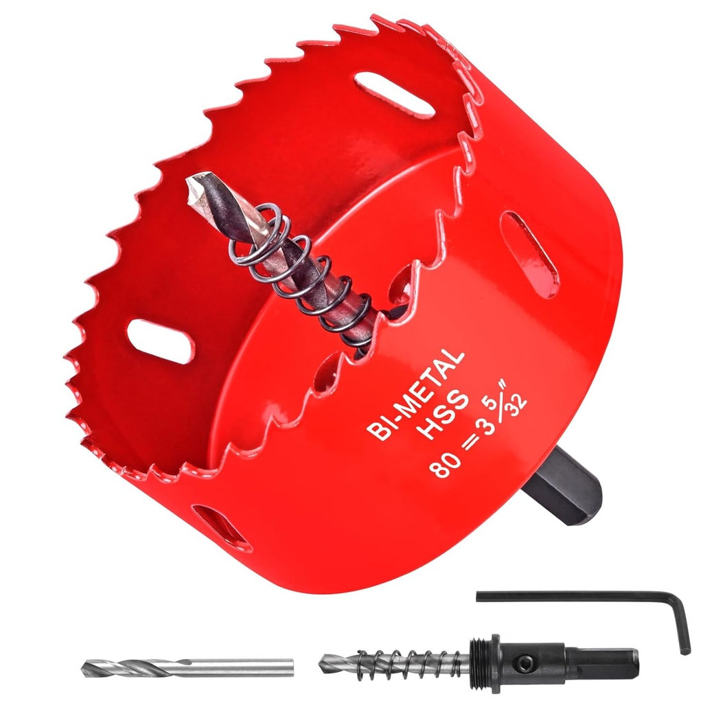 3-5/32"（80mm） HSS Bi-Metal Hole Cutter with Pilot Drill Bit for Wood, Plastic, Drywall, Metal Sheet